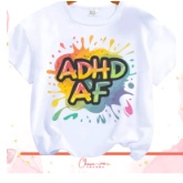 Letter Print ADHD AF Crew Neck T-shirt Casual Short Sleeve - Image 3